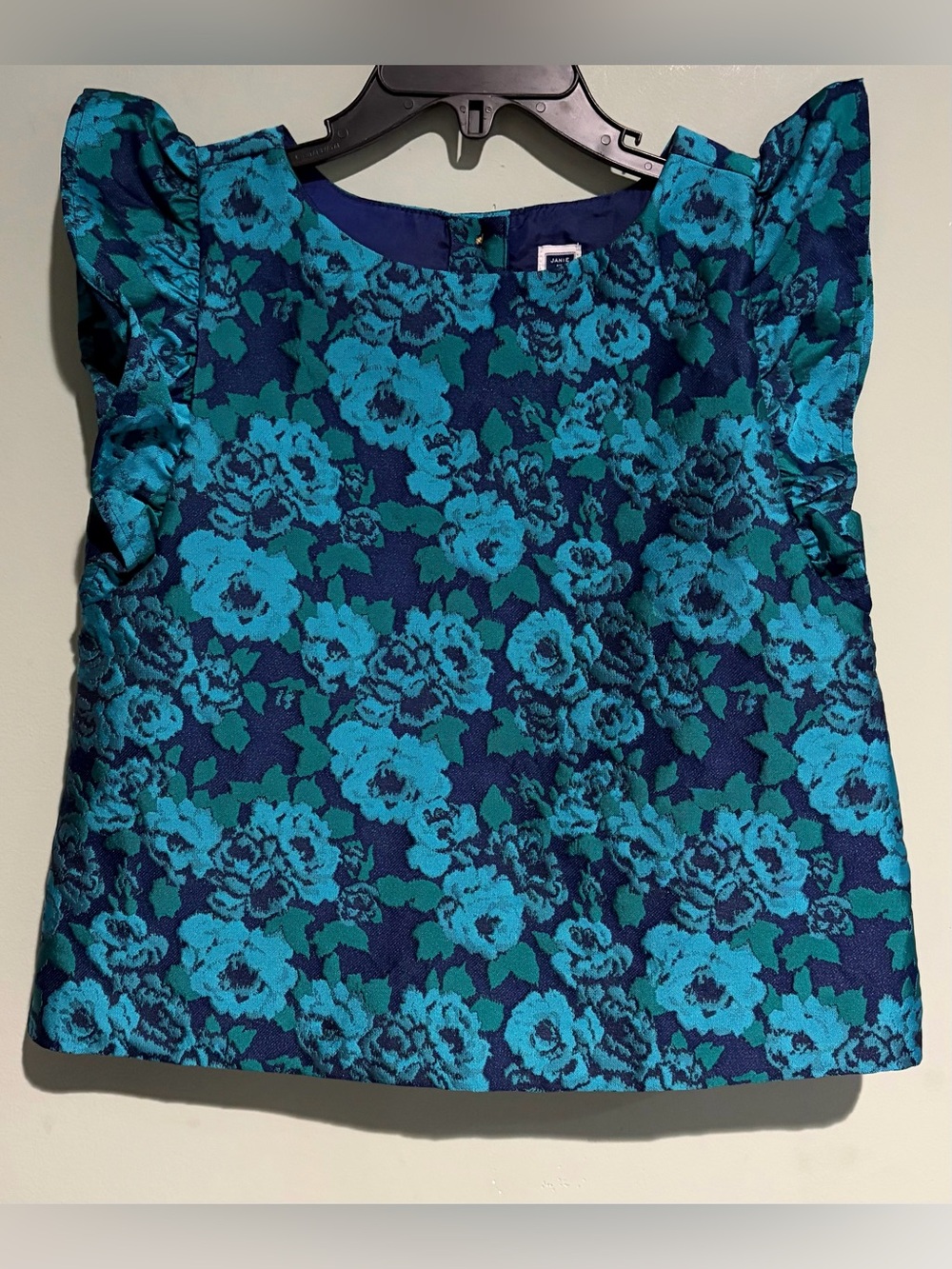 Janie and Jack Blue Floral Jacquard Ruffle Blouse